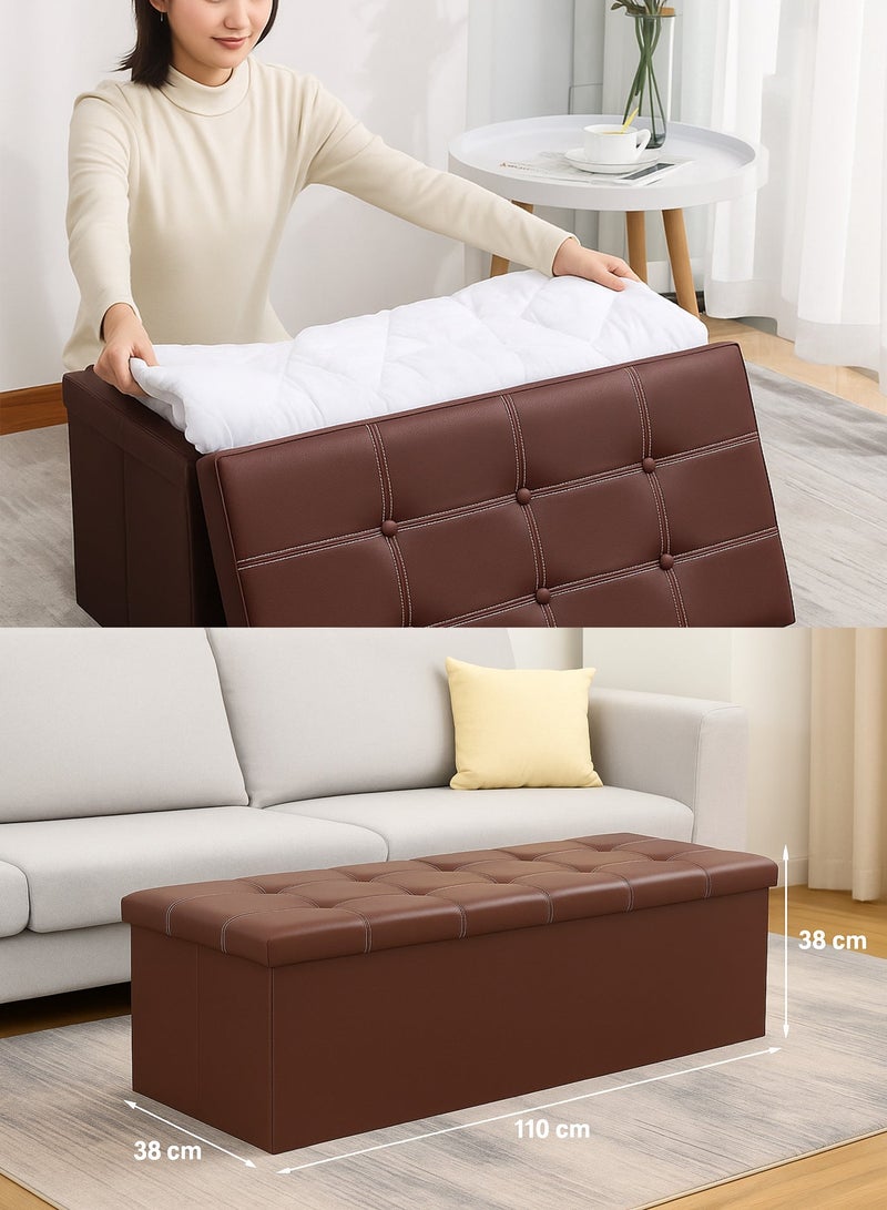 DBLEW Folding Storage Ottoman Bench with Padded Faux Leather Seat, Large 160L Rectangular Storage Box, Shoe Changing Stool, Footrest, Space Saving Furniture for Bedroom & Living Room –(110x38x38 cm) - Image 5